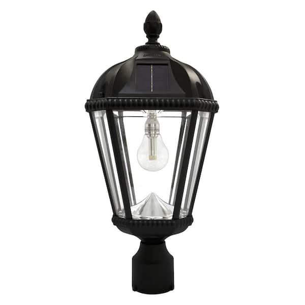 GAMA SONIC Royal Bulb Series Single Black Integrated Led Solar Post Light with 3 in. Fitter and GS Solar LED Light Bulb