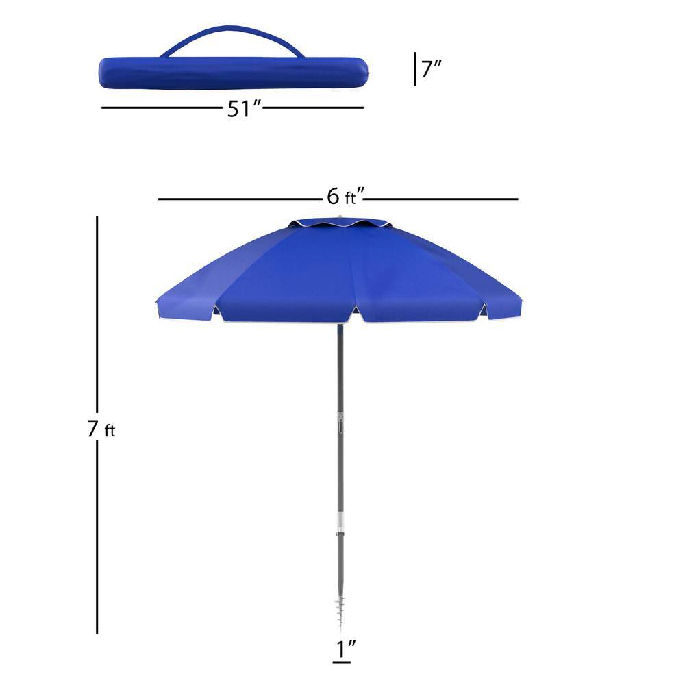 7 ft. Blue Aluminum Beach Umbrella with 360-Degree Tilt