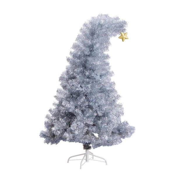 Nearly Natural 5 ft. Artificial Silver Tinsel Holiday Santa's Hat Christmas Tree with Star Topper