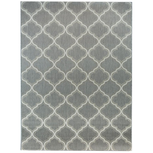 Hampton Bay Trellis Grey 5 ft. x 7 ft. Indoor/Outdoor Area Rug