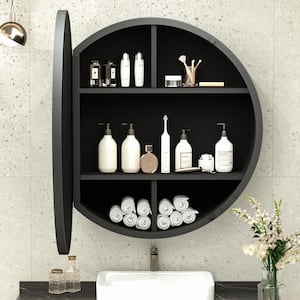 26 in. W x 26 in. H Round Black Metal Framed Recessed/Surface Mount Medicine Cabinet with Mirror