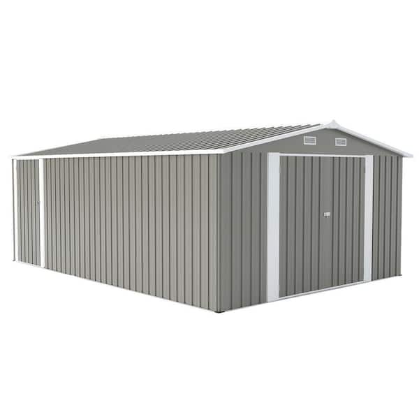 10 ft. W x14 ft. D Outdoor Storage Metal Shed with 3 Lockable Doors 4 Vents0.25mm Steel Plate (140 sq. ft.) Light Grey
