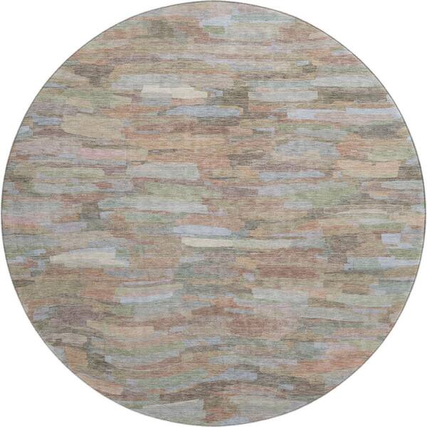 Mayfield Premium Machine Washable Abstract AMF2266 Taupe 8 ft. x 8 ft. Round Rug