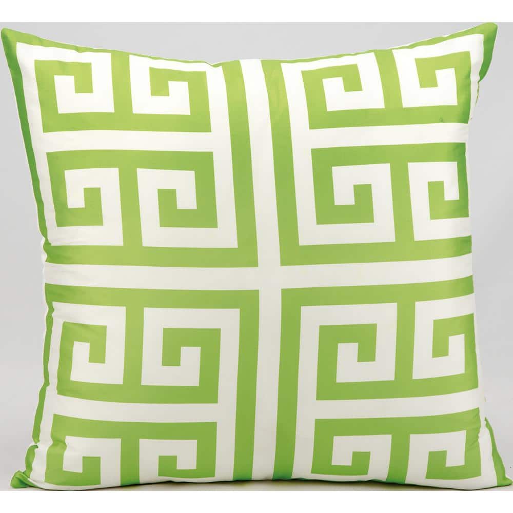 Apple Green and White Geometric Embroidered Square Pillow