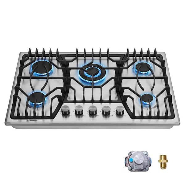 Unbranded 30 in. 5 Burners Recessed Gas Cooktop in Silver with Thermocouple Protection 36000 BTU, NG/LPG Dual Fuel Gas Stove Top