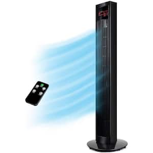 Simple Deluxe 36 in. Black Electric Oscillating Tower Fan with Remote Control and Large LED Display, Great for Indoor