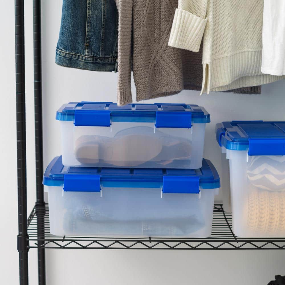 16 Quart Clear Plastic Stackable Storage Boxes with Blue Lids, Pack of 6