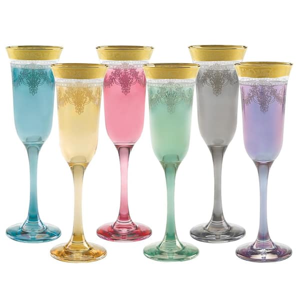 Lorren Home Trends Muticolor Flutes with Gold Band (Set of 6)