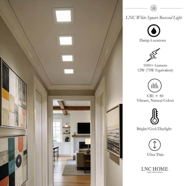 6 in. White Integrated LED Square Canless Recessed Light Flat Panel Light Office Ceiling Work Light, Adjustable CCT