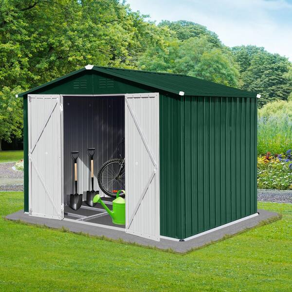 Unbranded - Outdoor 6 ft. x 8 ft. Storage Metal Sheds with Latch, Vents, for Garden (48 sq.ft.), Green Plus White