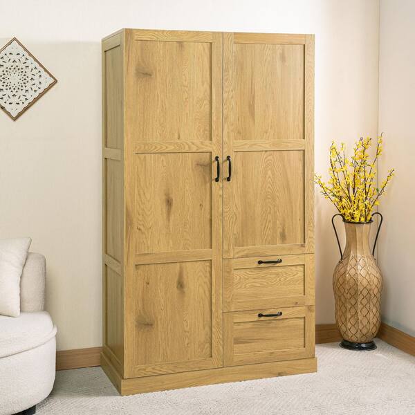 MAYKOOSH 71.06 in. Multipurpose Armoire Wardrobe Closet with Drawers, Natural Finish