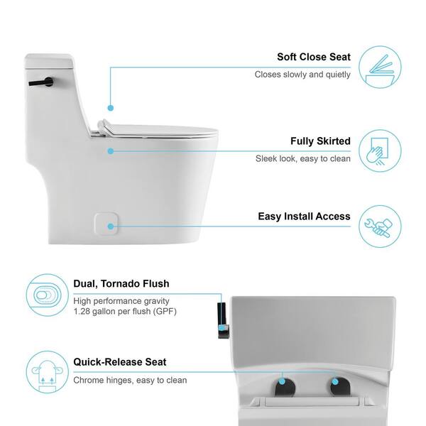 Vanityfus 1 Piece 1 28 Gpf Single Flush Elongated Toilet In White Siphonic Jet With Soft Closing Seat Included Vf Mh Tl0 670 The Home Depot