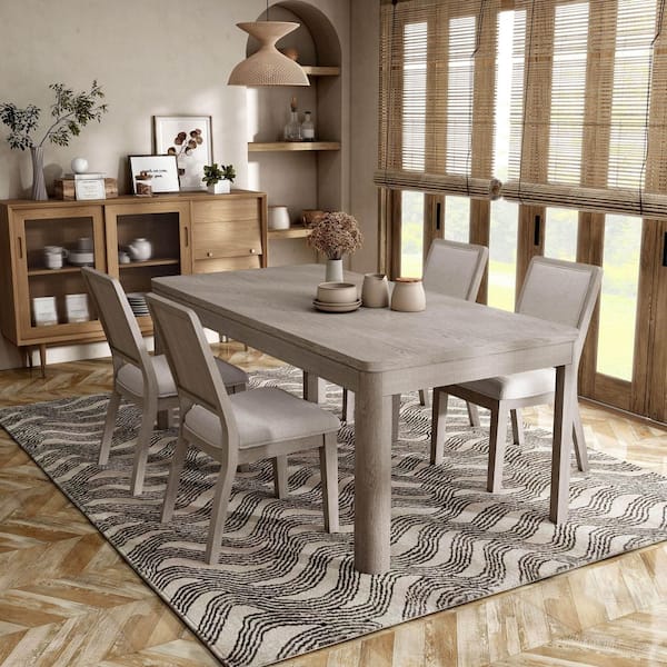 Furniture of America Renan 5-Piece Rectangular Natural Oak Wood Top Dining Room Set with Rounded Edges, Replicated Rattan Pattern (Seats-4)