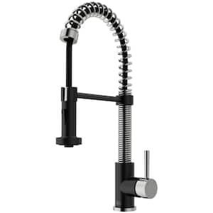 Edison Single Handle Pull-Down Sprayer Kitchen Faucet in Stainless Steel and Matte Black