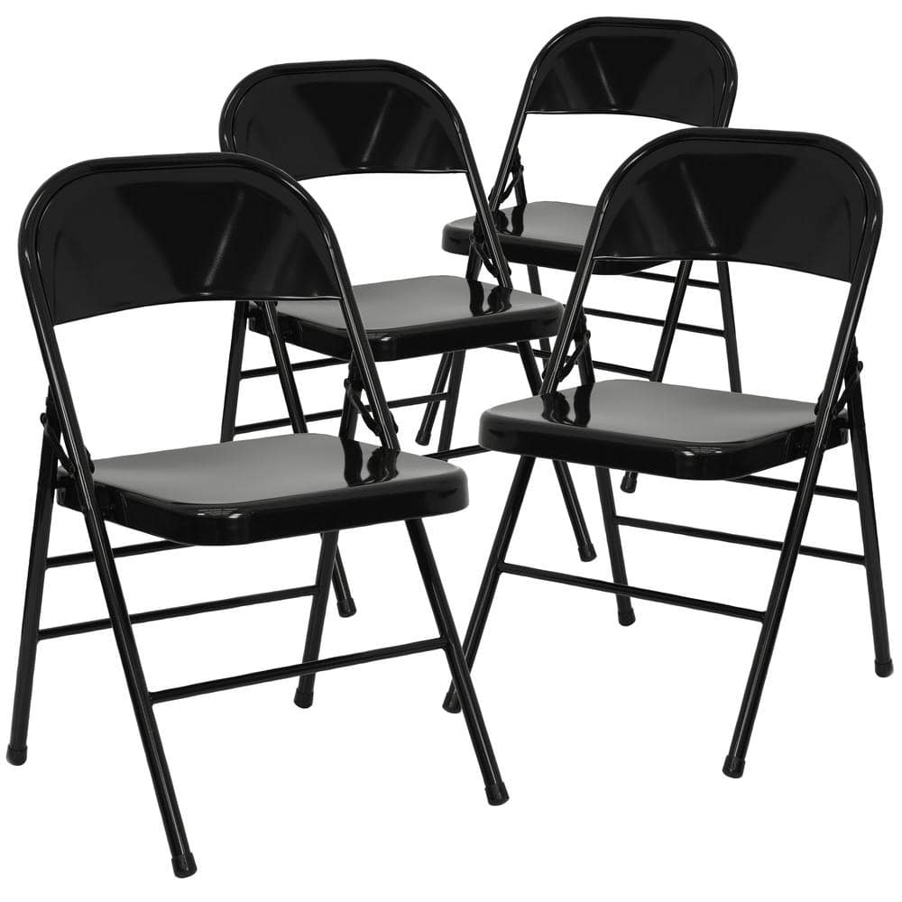 Flash Furniture Black Metal Folding Chair (4-Pack) CGA-HF-2225-BL-HD ...