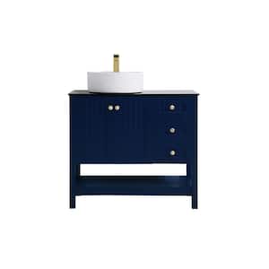 Timeless Home 36 in. W x 18.88 in. D x 38 in. H Single Bathroom Vanity in Blue with Black Tempered Glass Top
