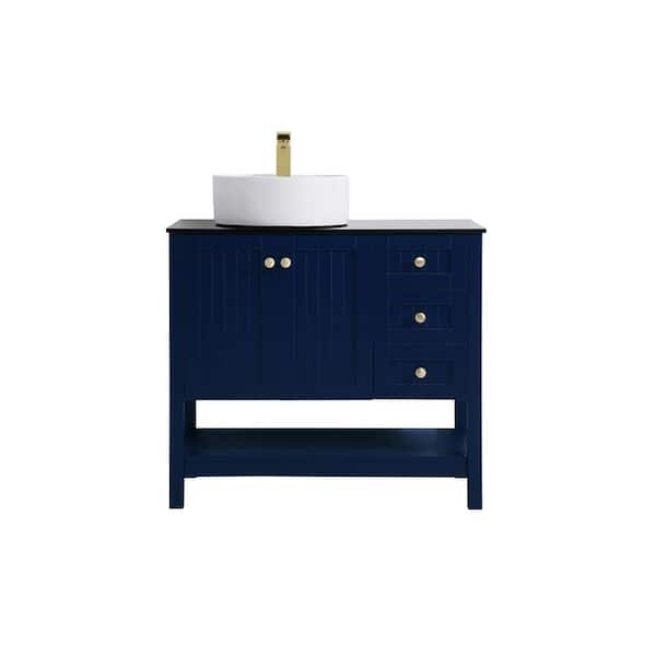 Unbranded Timeless Home 36 in. W x 18.88 in. D x 38 in. H Single Bathroom Vanity in Blue with Black Tempered Glass Top