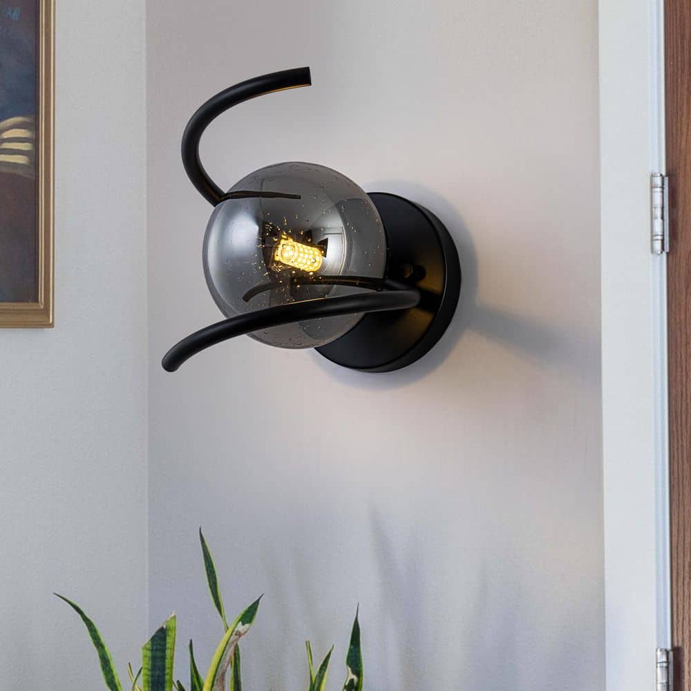 6.1 in. 25-Watt 1-Light Vintage Matte Black Metal Wall Sconce Vanity Light with Globe Glass Shade for Entryways price history on PriceWatchPro