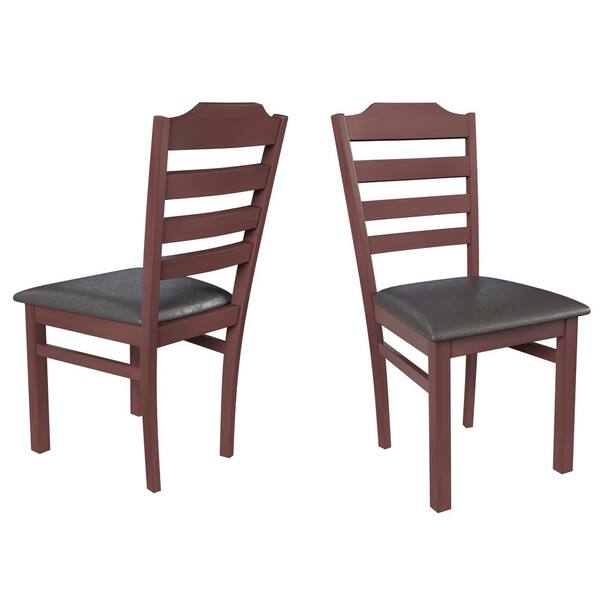 Ottomanson Dark Brown Wooden Set of Chairs with PU Cushion for Dining Set (Chairs Only) PU/Dark Brown (Set of 2)
