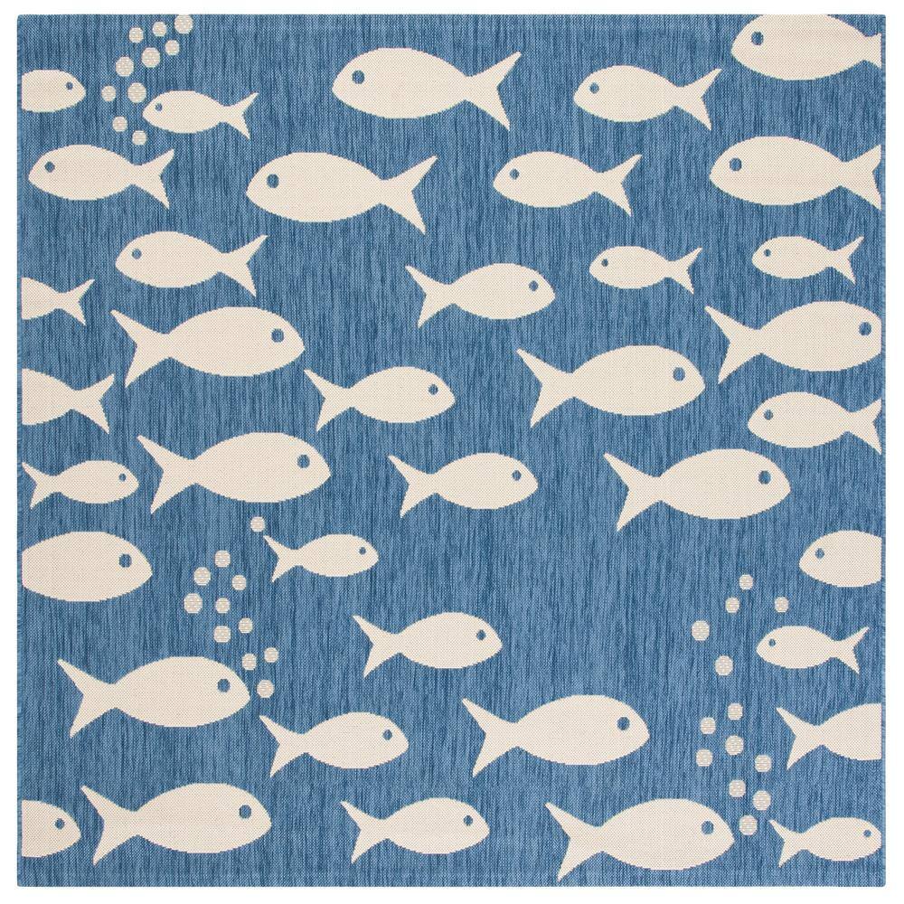 Coastal Charm 5'3" Square Blue/Beige Synthetic Area Rug