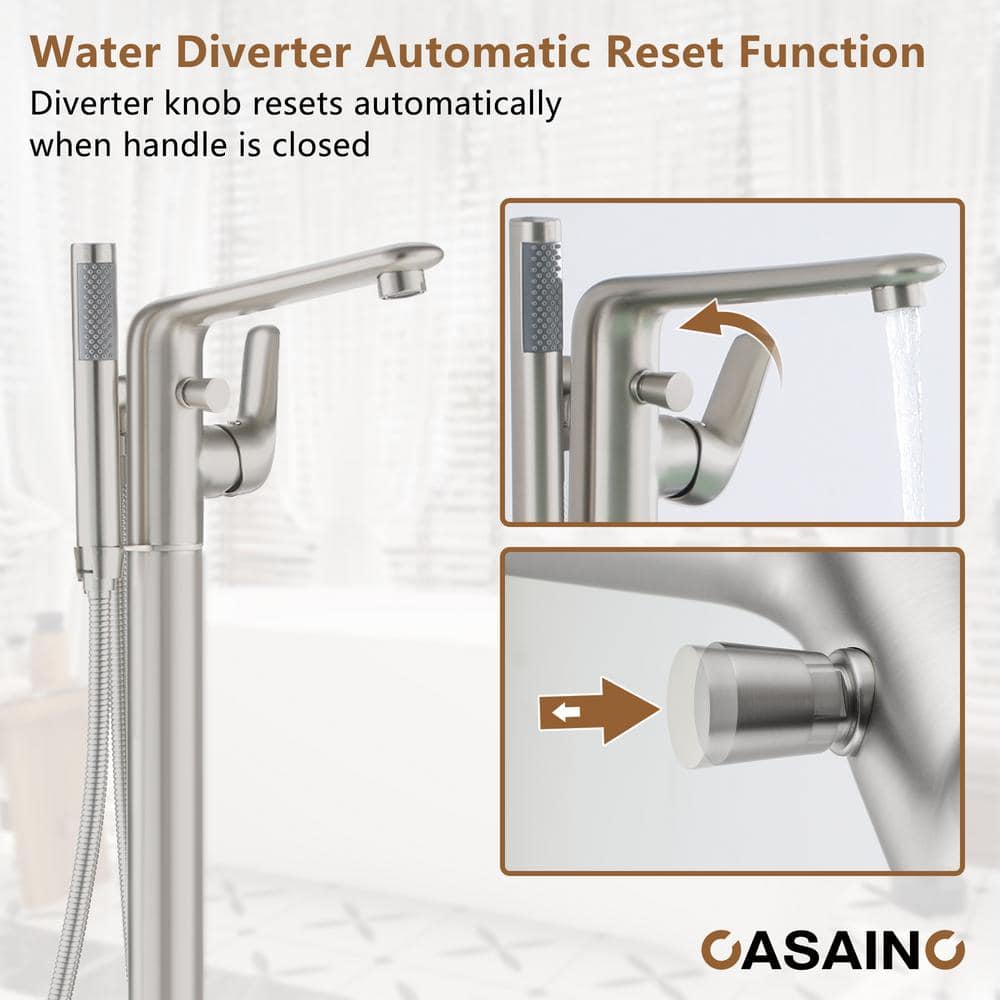 Brushed Nickel Freestanding Bathtub Faucet with Handshower
