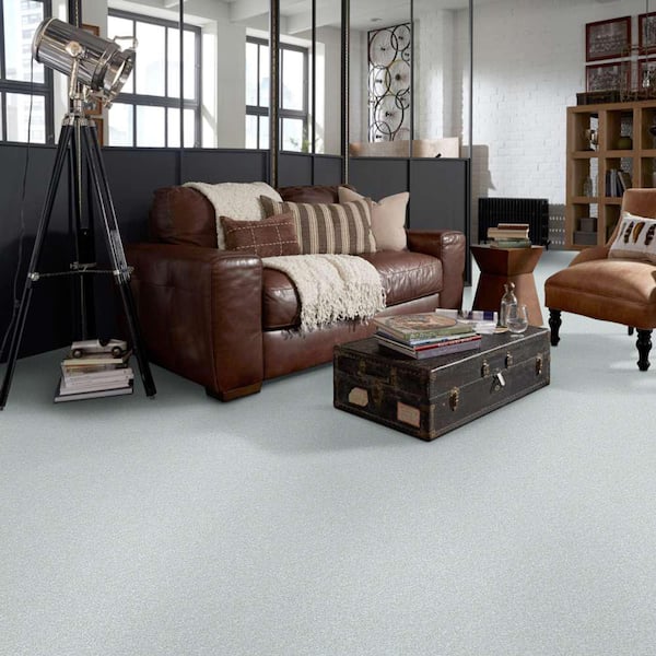 Brave Soul I - Sterling - Gray 15 ft. 34.7 oz. Polyester Texture Installed Carpet
