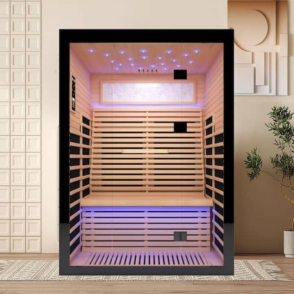 Felixo 2-Person Indoor Canadian Hemlock Luxury Far Infrared Sauna with 8-Heating Panels and Chromotherapy Lights