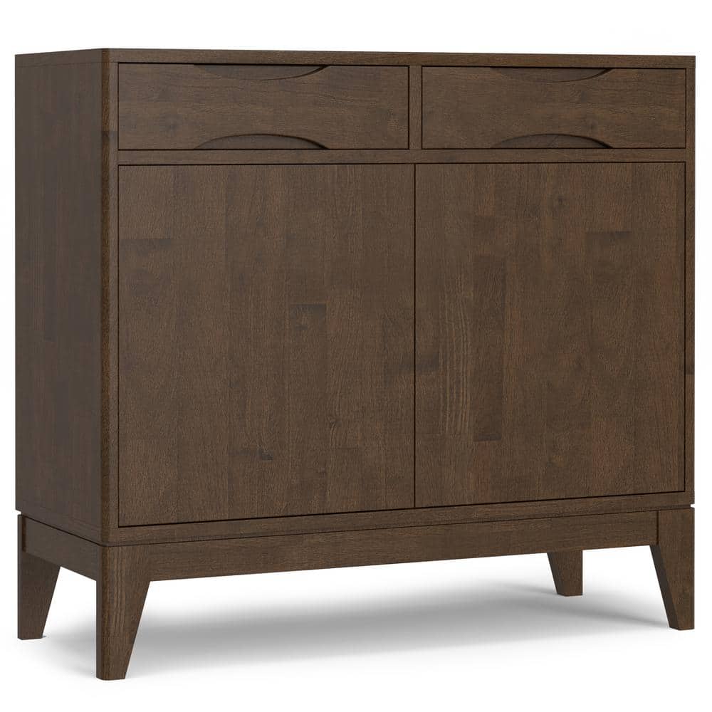 Walnut Brown Solid Wood Freestanding Office Cabinet with Adjustable Shelving