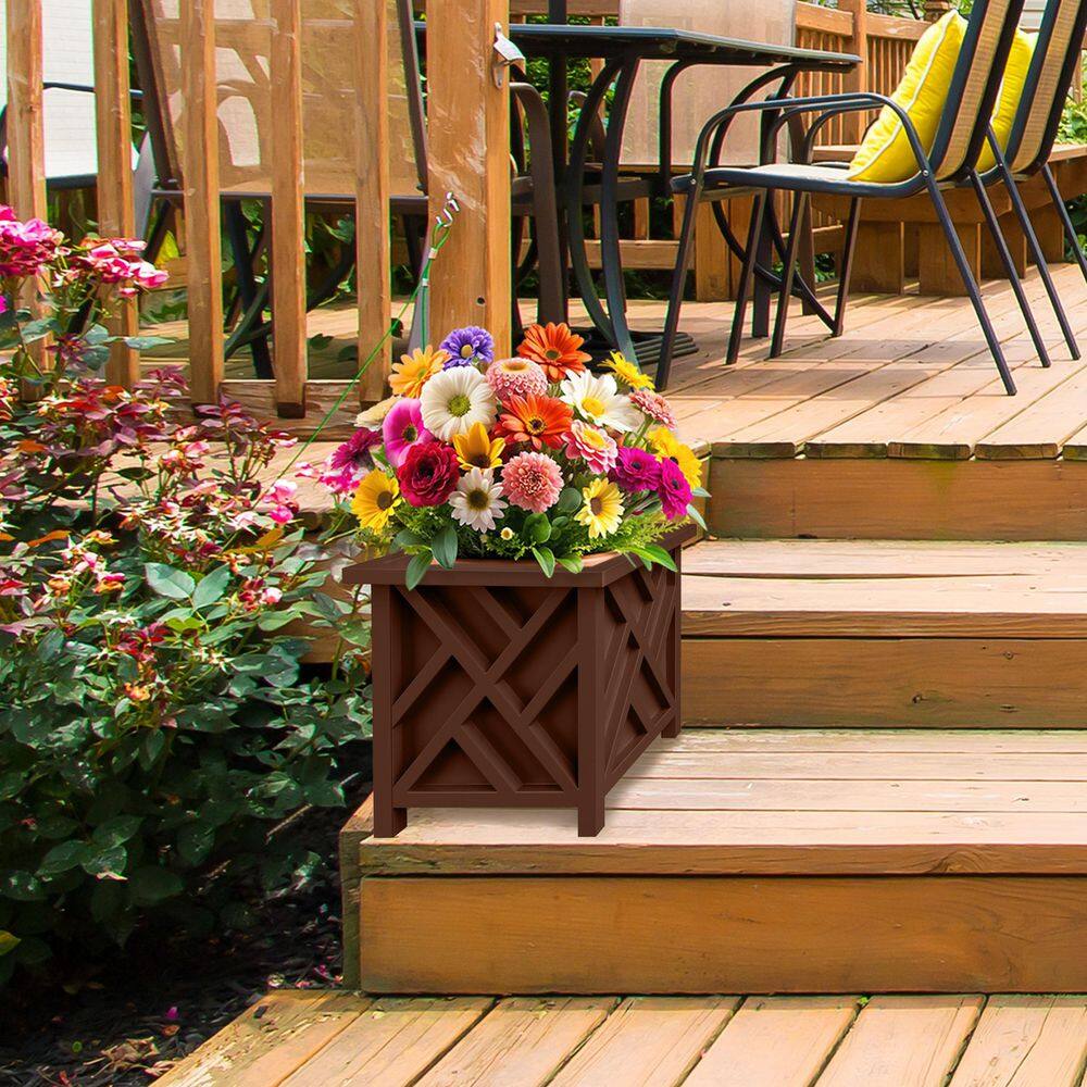15.5-Inch Brown Polypropylene Lattice Design Planter Box