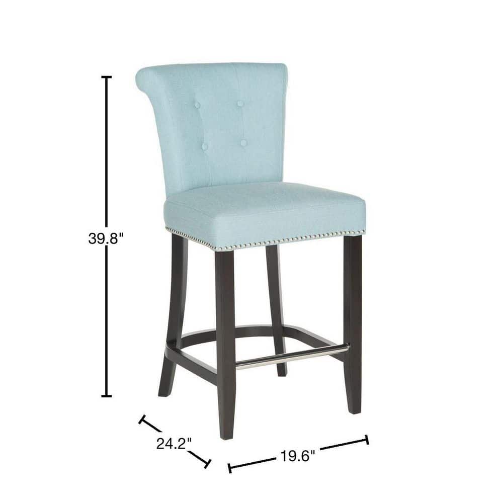 Sky Blue Transitional Birch Wood Counter Stool with Metal Ring
