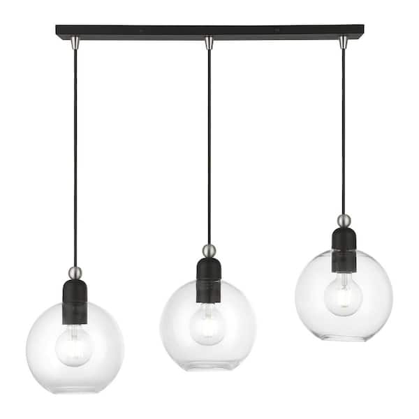 AVIANCE LIGHTING Westridge-3 Light Black with Brushed Nickel Accents Sphere Linear Chandelier