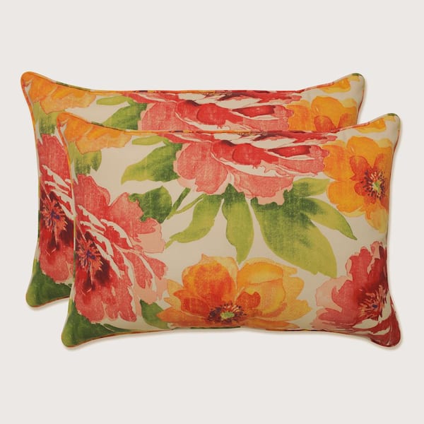 Pillow Perfect Floral Green Rectangular Outdoor Lumbar Throw Pillow 2-Pack