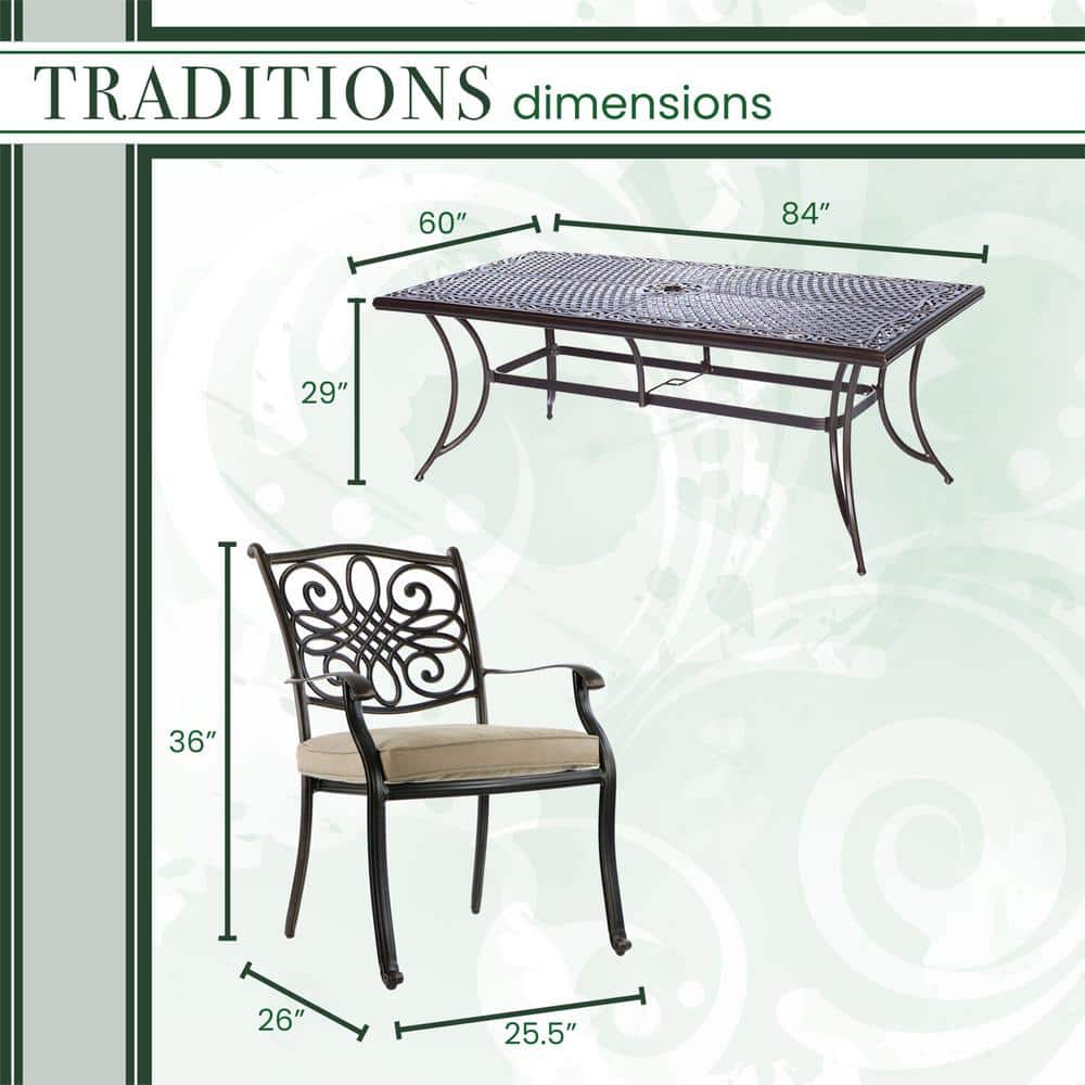 Hanover Traditions 11-Piece Aluminum Outdoor Dining Set with Tan Cushions