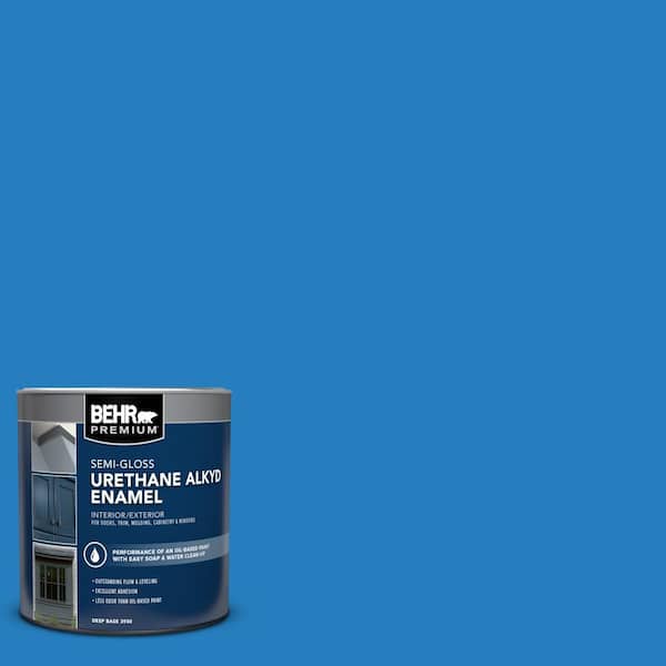 BEHR PREMIUM 1 qt. #P510-6 Brilliant Blue Semi-Gloss Enamel Urethane Alkyd Interior/Exterior Paint