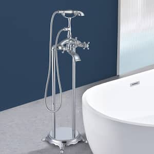 3-Handle Freestanding Floor Mount Faucet Claw Foot Tub Faucet with Hand Shower in Chrome