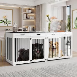 Indoor Wooden Dog Kennel House w/4-Drawers and Divider, XXXL for 2 Large Dogs, 92.9 in. Super Large Dog Crate Furniture