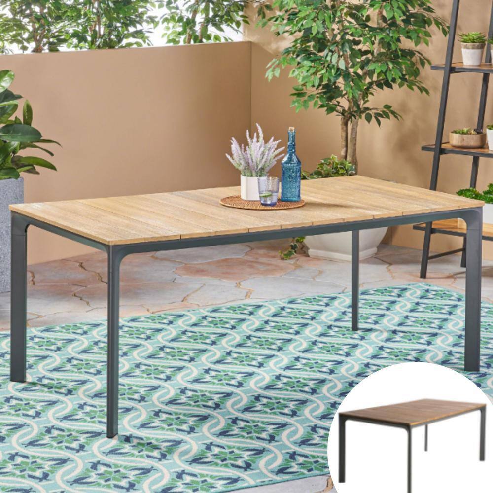 70 in. Rectangular Aluminum Outdoor Dining Table with Wood Top