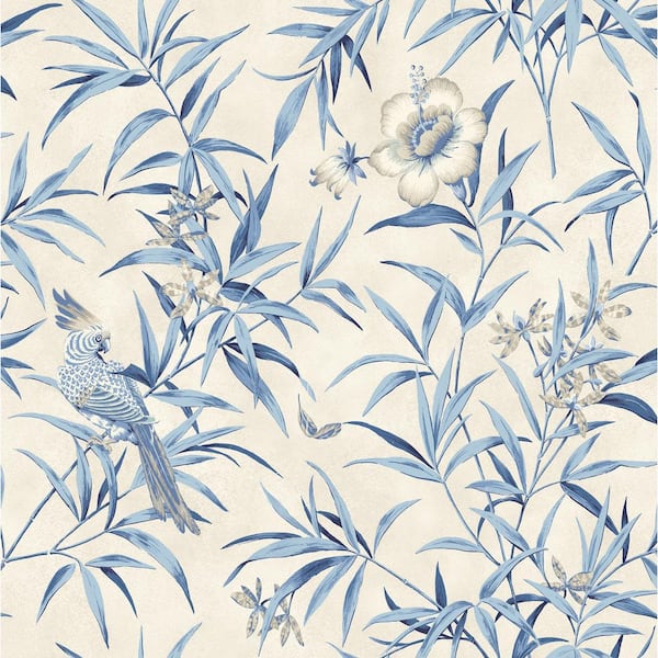 SURFACE STYLE Bamboo Garden Botanical Cornflower Vinyl Peel and Stick Wallpaper Roll ( Covers 30.75 sq. ft. )