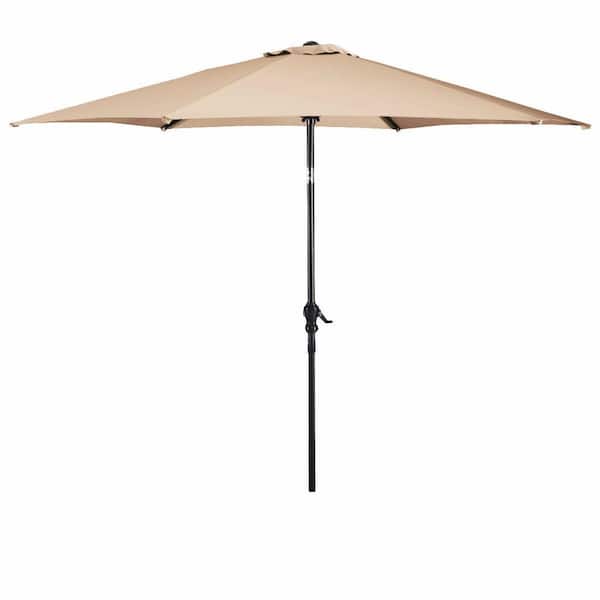 Costway 9 ft. Steel Market Tilt Patio Umbrella with Crank Outdoor Yard Garden in Beige