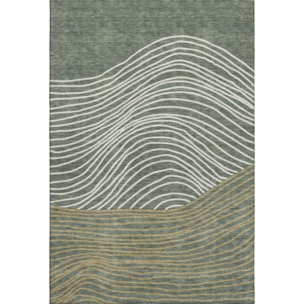 Mayfield Premium Machine Washable Abstract AMF2350 Basil 5 ft. x 7 ft. 6 in. Area Rug