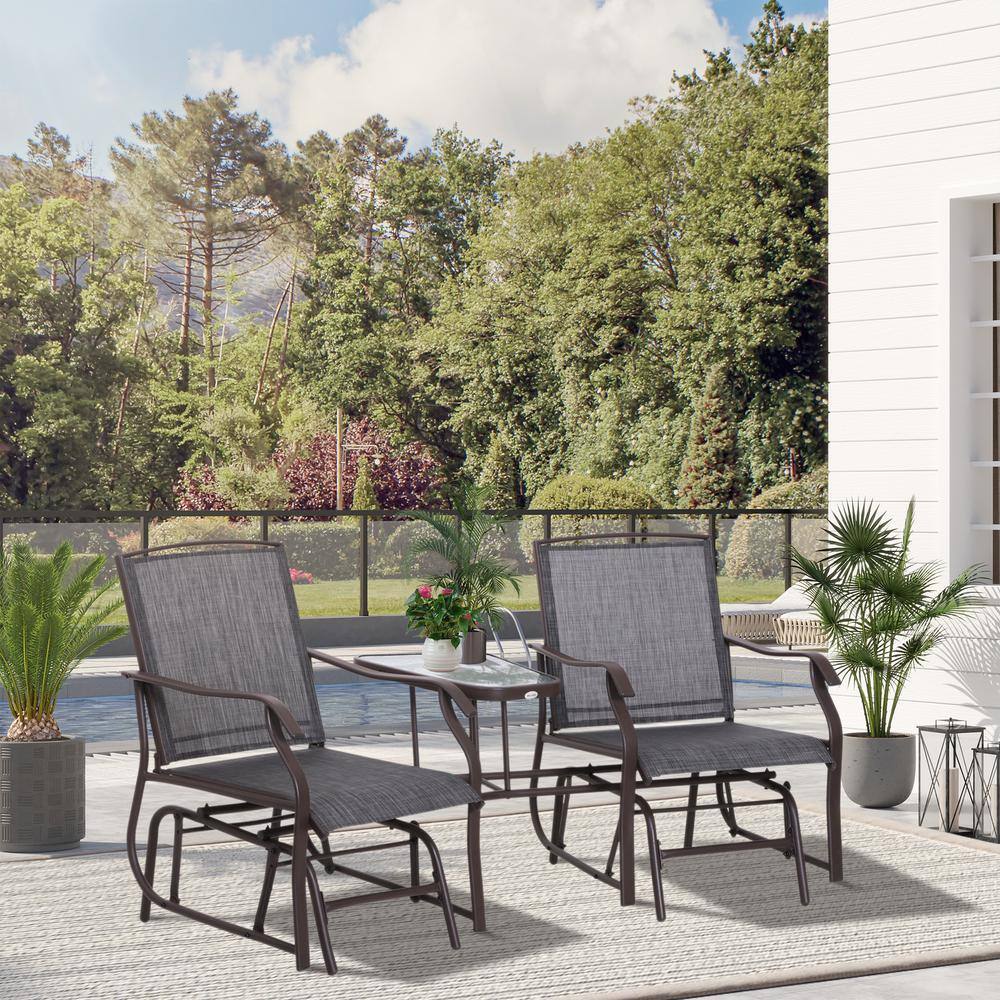 2-Person Metal Outdoor Glider Chair, Double Glider Patio Swing Loveseat with Tempered Glass Table in Grey price history on PriceWatchPro