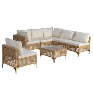 7-Piece JUSKYS Natural Wicker Patio Conversation Set