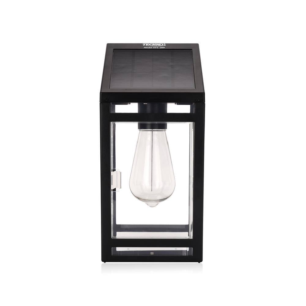 Black Solar LED Wall Lantern with Clear Panels