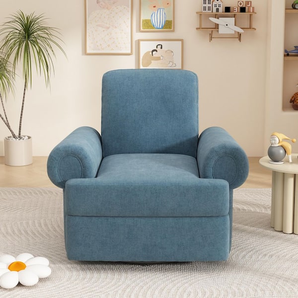 Montaro Modern Sky Blue Chenille Upholstered Round Arm Swivel Recliner Rocker Chair with Adjustable Backrest