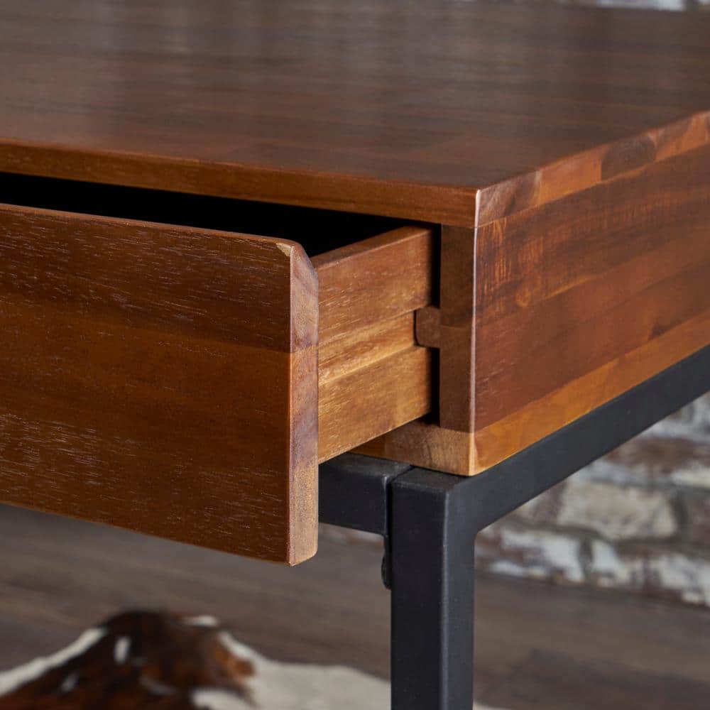 Dark Oak and Black Metal Industrial Storage Side Table