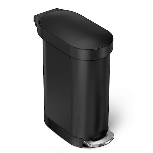 45L Slim Liner Rim Step Kitchen Trash Can, Matte Black Steel