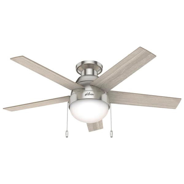 Anslee 46 in. Indoor Low Profile Brushed Nickel Ceiling Fan with Light