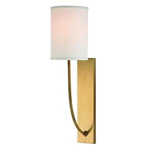 Underwood 5 in. Aged Brass Wall Sconce with Linen Shade