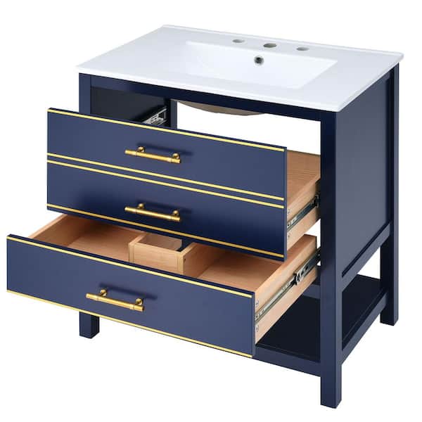 Aoibox 29.1 in W x 17.7 in D x 33 in. H Single Sink Freestanding Bath Vanity in Blue with White Ceramic Top