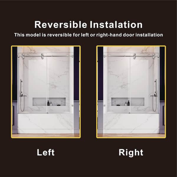 UKS04 56 to 60 in. W x 66 in. H Sliding Frameless Bathtub Door in Brushed Nickel with EnduroShield 3/8" SGCC Clear Glass